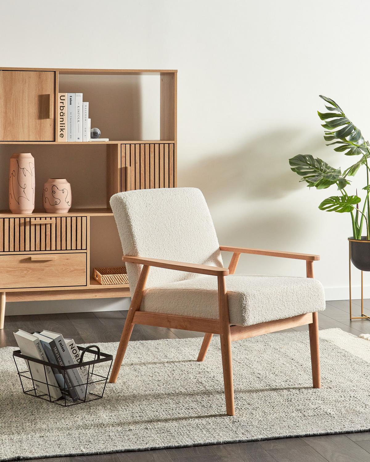 SESSEL Bouclé Hellbraun/Weiß Esrum - Weiß, Textil (62/79/80cm) - Beliani