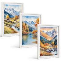 BILDER SET 3er Set - 40x60 cm Weißer Rahmen - Herbstliche Berge, Flusshäuser - Weiß, Kunststoff (40/60cm) - TULUP
