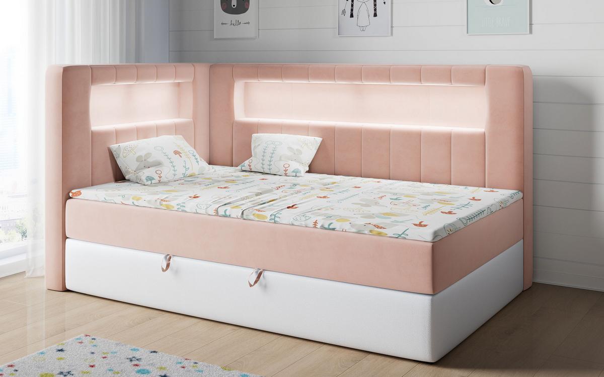 BOXSPRINGBETT JUNIOR GOLD 3 90/200 Rosa/Weiß - linke Seite - Rosa/Weiß, Holz/Textil (90/200cm) - MKS