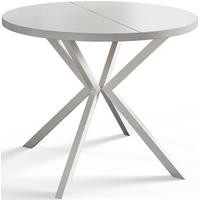 RUNDER Esszimmertisch LOFT LITEN, ausziehbarer Tisch Durchmesser: 90 cm/170 cm, Wohnzimmertisch Farbe: Weiß, mit Metallbeinen in Farbe Weiß - Weiß, Holzwerkstoff (90/90/76cm) - Alpi-Möbel