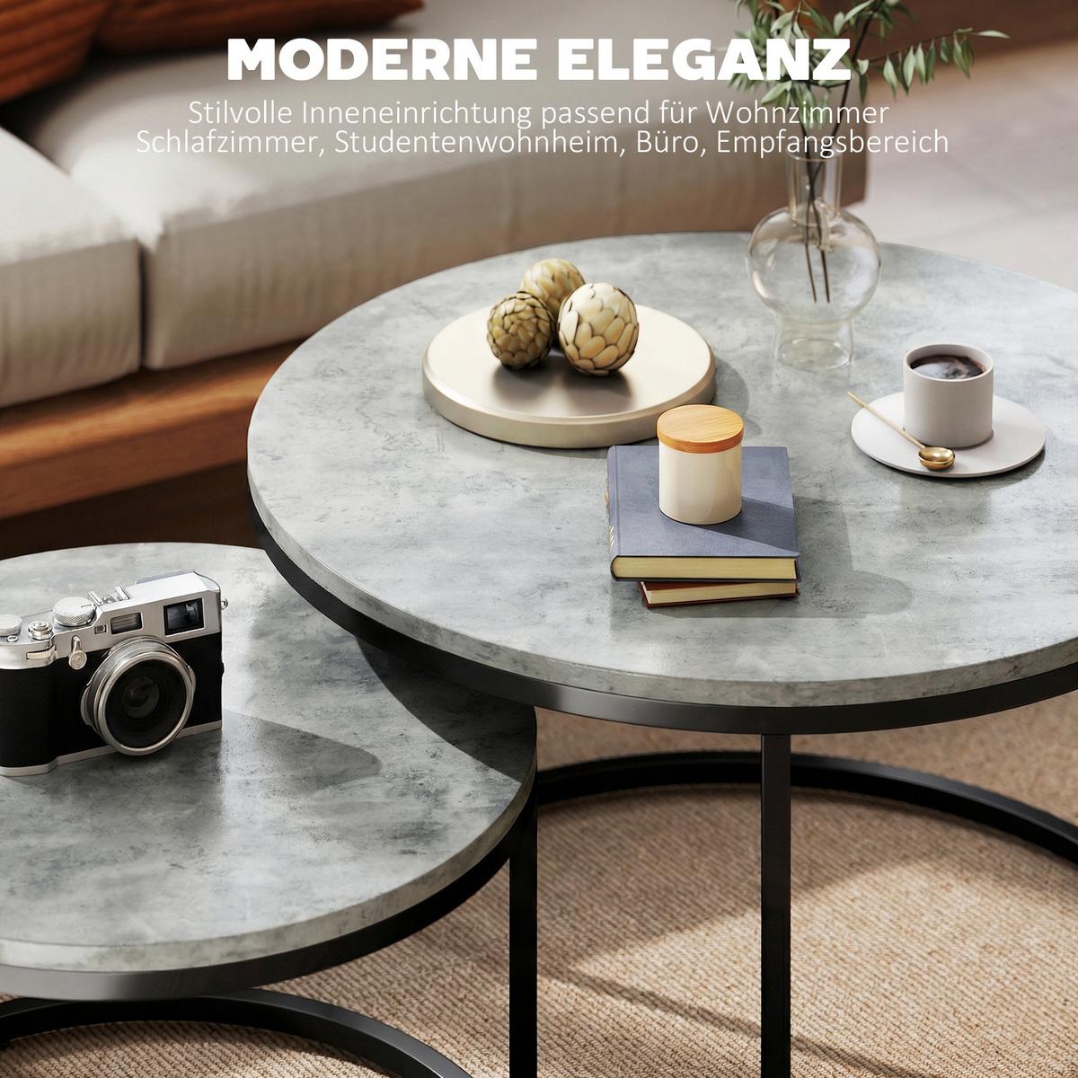 COUCHTISCH 2er Set Metall MDF Grau - Grau, Metall (78.5/78.5/46.5cm) - HOMCOM