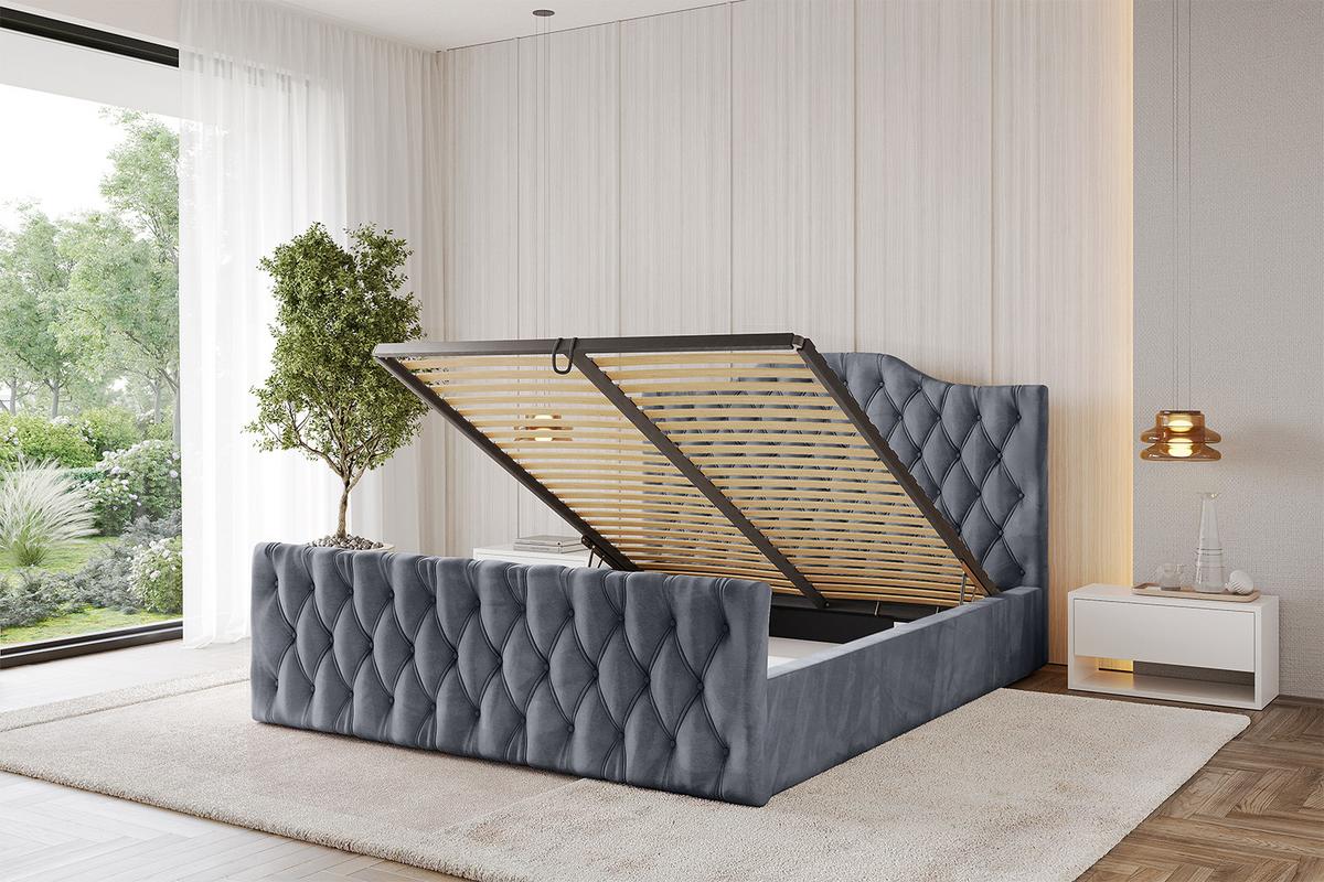 POLSTERBETT mit Bettkasten, Fußteil und Lattenrost, Boxbett mit Matratze H3/H4 - FALIO-Z 120x200 Grau - Grau, Holzwerkstoff/Textil (120/200cm) - ALTDECOR