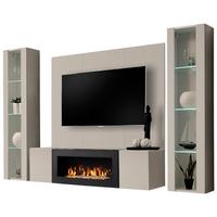 WOHNWAND Kaschmir 4-teilig 260 cm hängend, Schrankwand mit LED-Beleuchtung und Ethanol Kamin - Kaschmir, Glas/Holzwerkstoff (260/170/40cm) - Inn.Furn
