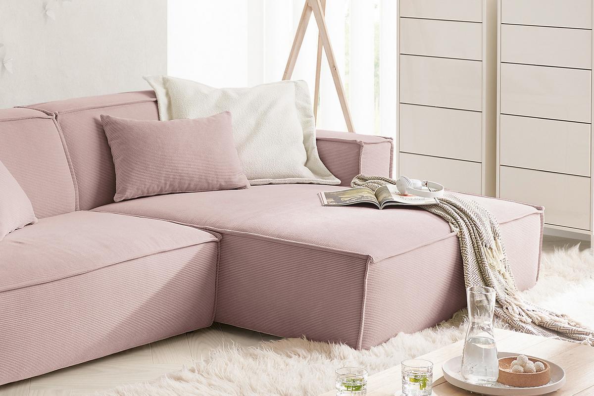 ECKSOFA SAMU Pink Cord - Schwarz/Rosa, Textil (276/168cm) - KAWOLA