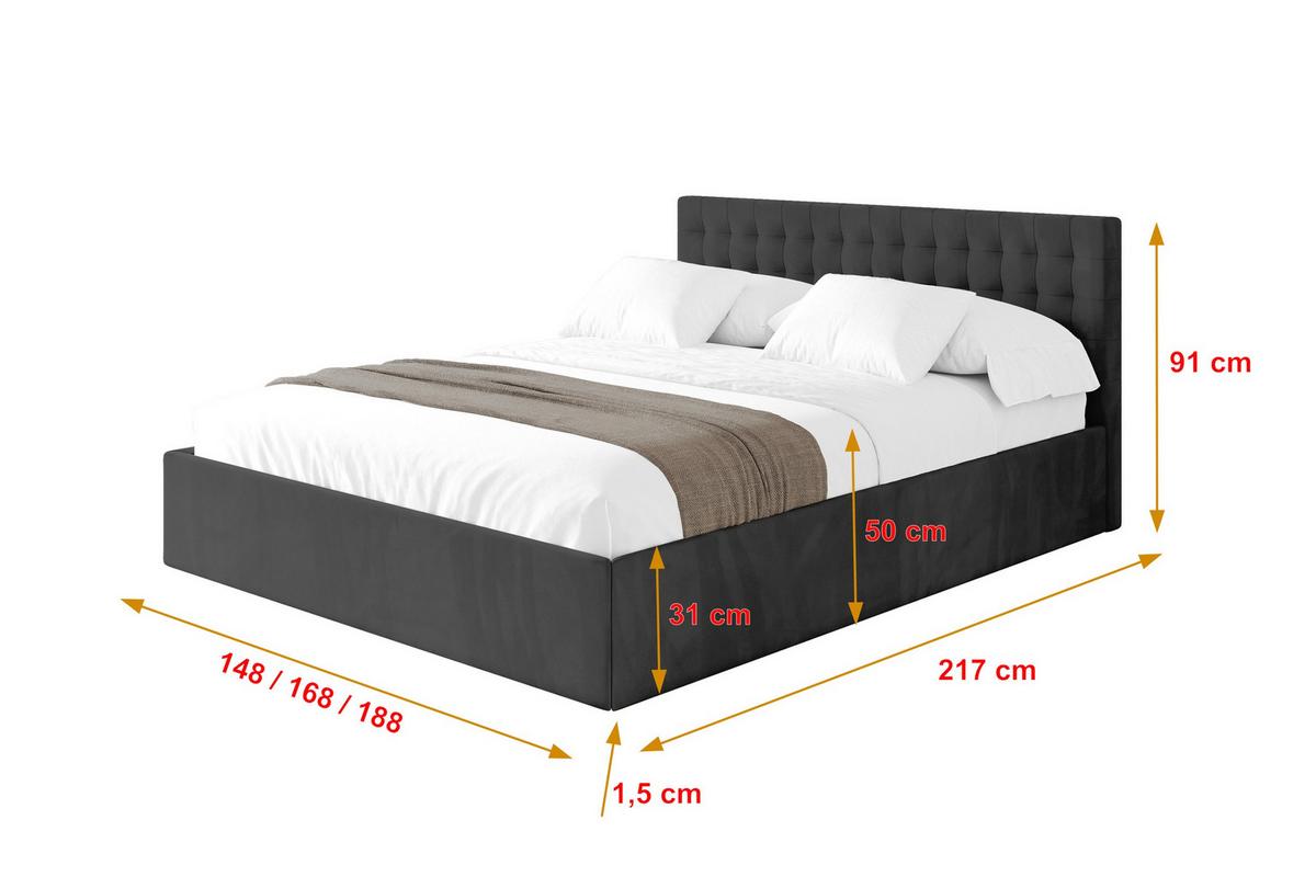 POLSTERBETT mit Bettkasten und Lattenrost, Boxbett ohne Matratze - PARI 140x200 Schwarz - Schwarz, Holzwerkstoff/Textil (140/200cm) - ALTDECOR