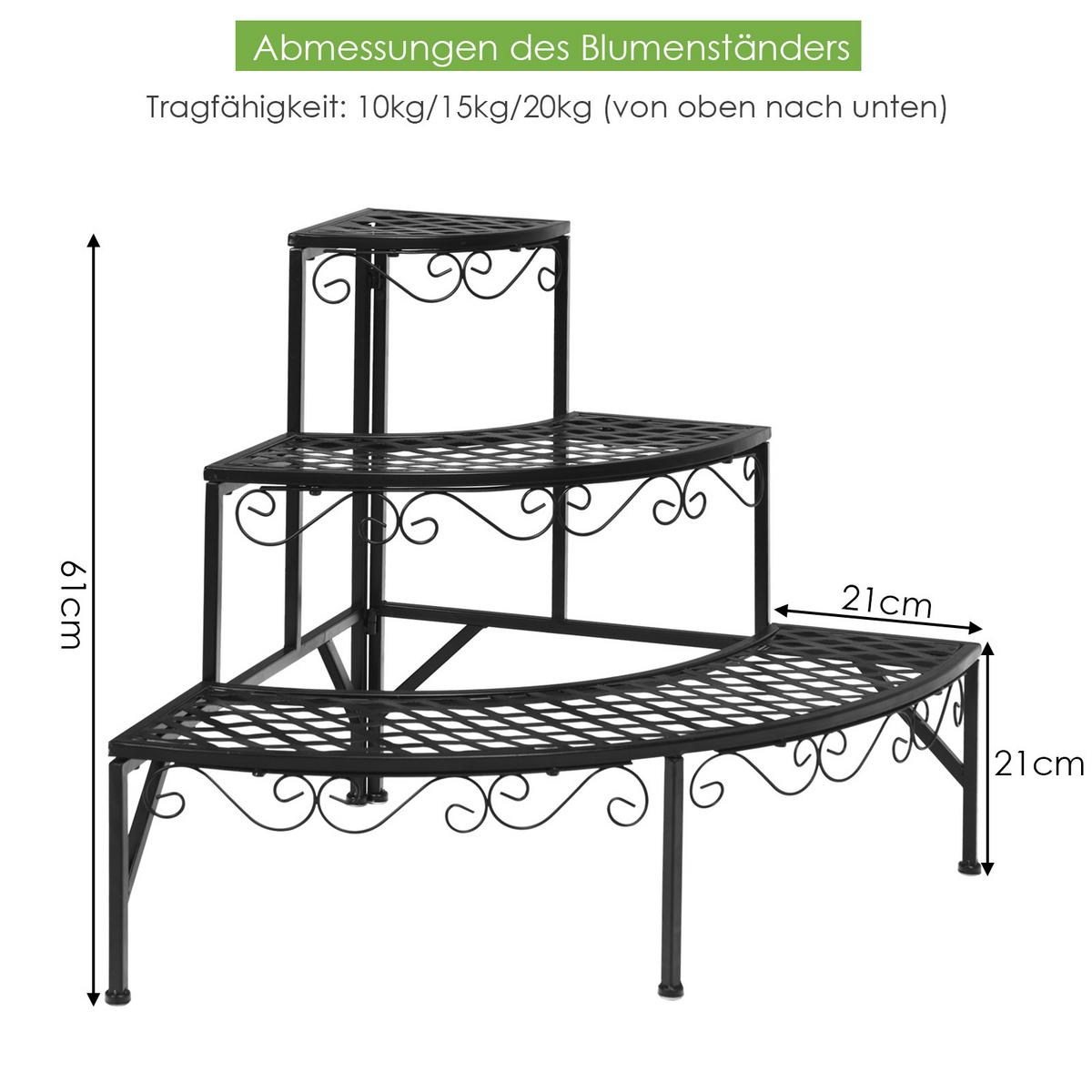 PFLANZREGAL Schwarz - Schwarz, Metall (59/60/59cm) - COSTWAY