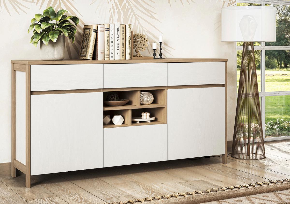 SIDEBOARD weiß und Eiche, Kommode skandinavisch 164 x 85 cm mit Soft-Close-Funktion - Eichefarben/Weiß, Holzwerkstoff/Metall (164/85/39cm) - Furn.Design