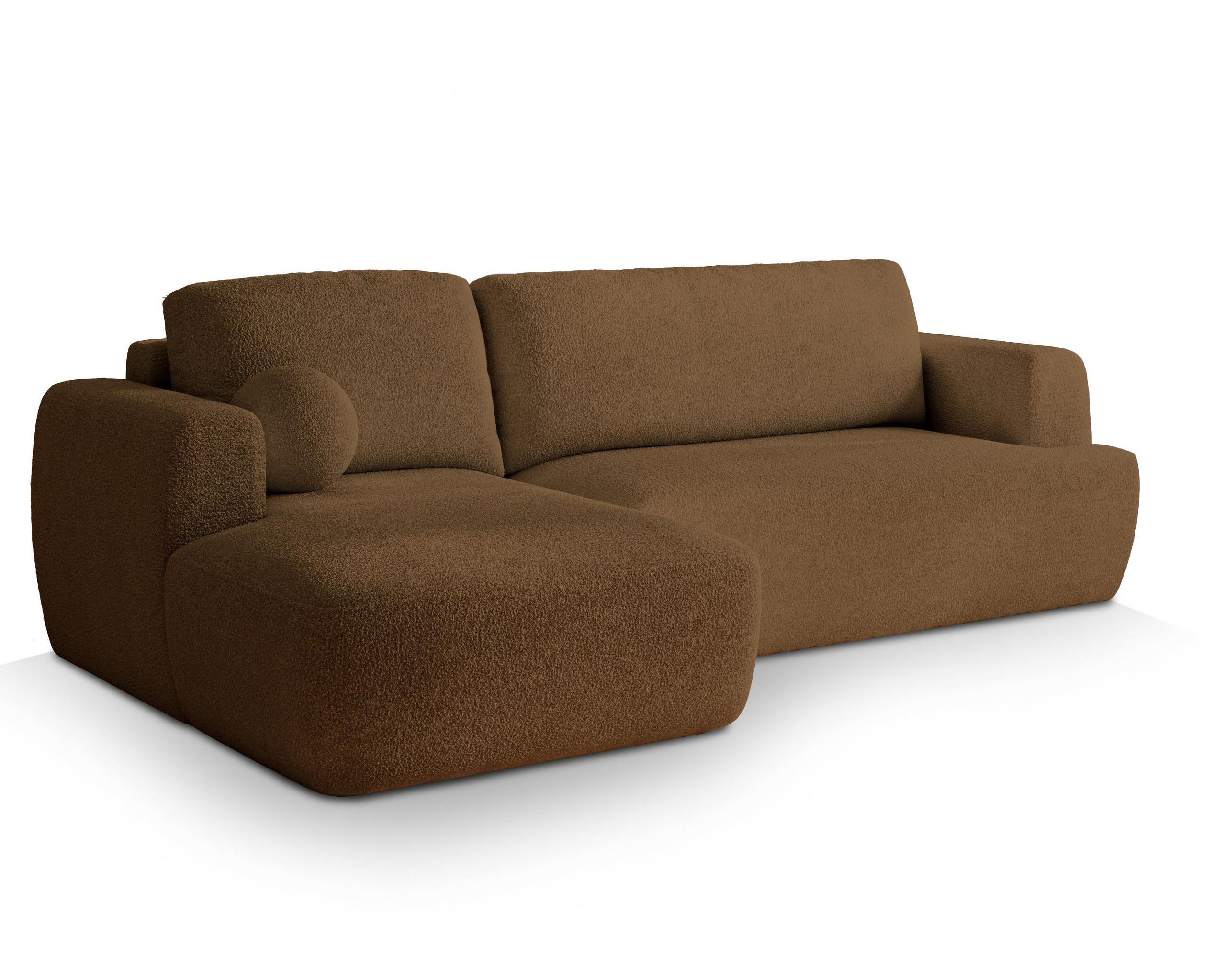 ECKSOFA SENTI N L-S Braun Boucle-Stoff mit Schlaffunktion - Schwarz/Braun, Holz/Kunststoff (246/148cm) - MASSENO