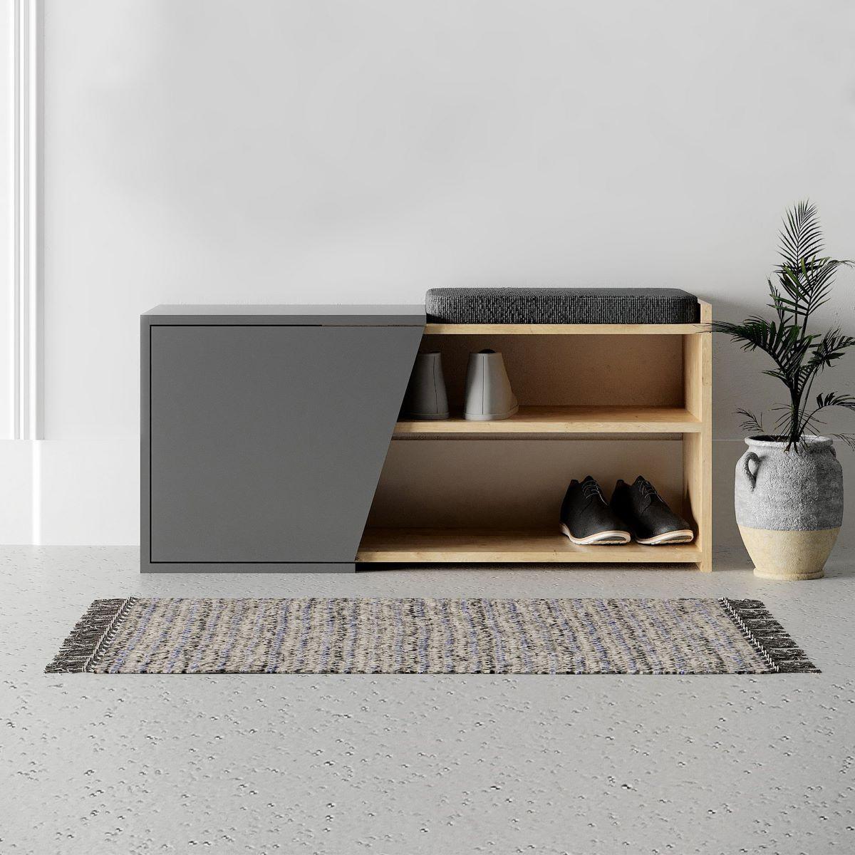 SCHUHSCHRANK 1 Tür L104 cm - Fiona - Anthrazit, Holzwerkstoff (104/37/47cm) - Calicosy
