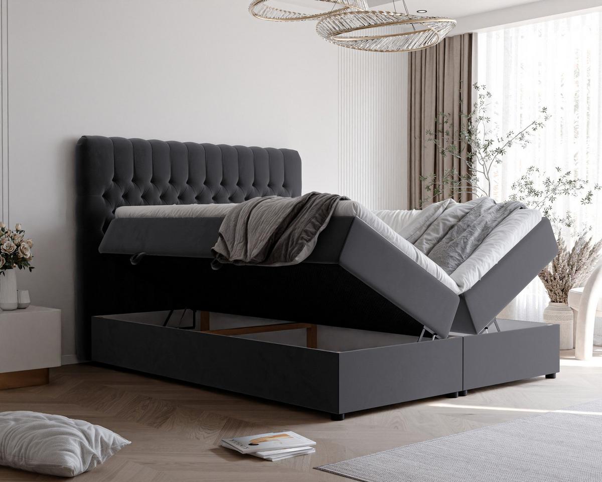 BOXBETT 140x200 cm mit Topper - Anthrazit, Holzwerkstoff/Textil (140/200cm) - Idohome