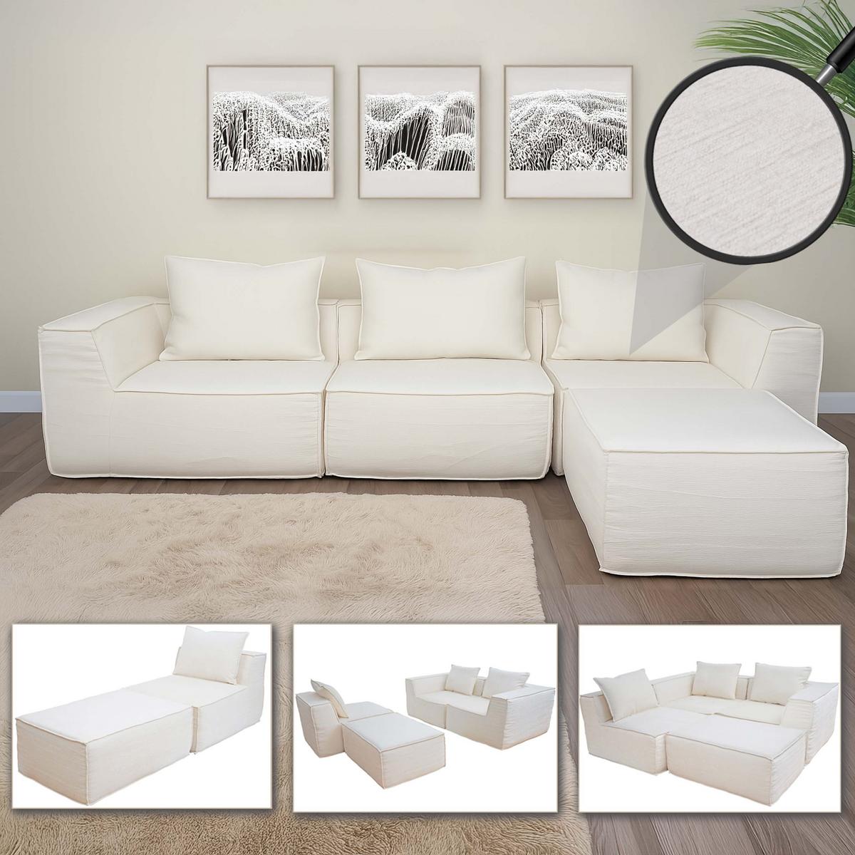 SOFA-GARNITUR Cremeweiß - Weiß, Textil (270/63/190cm) - MCW