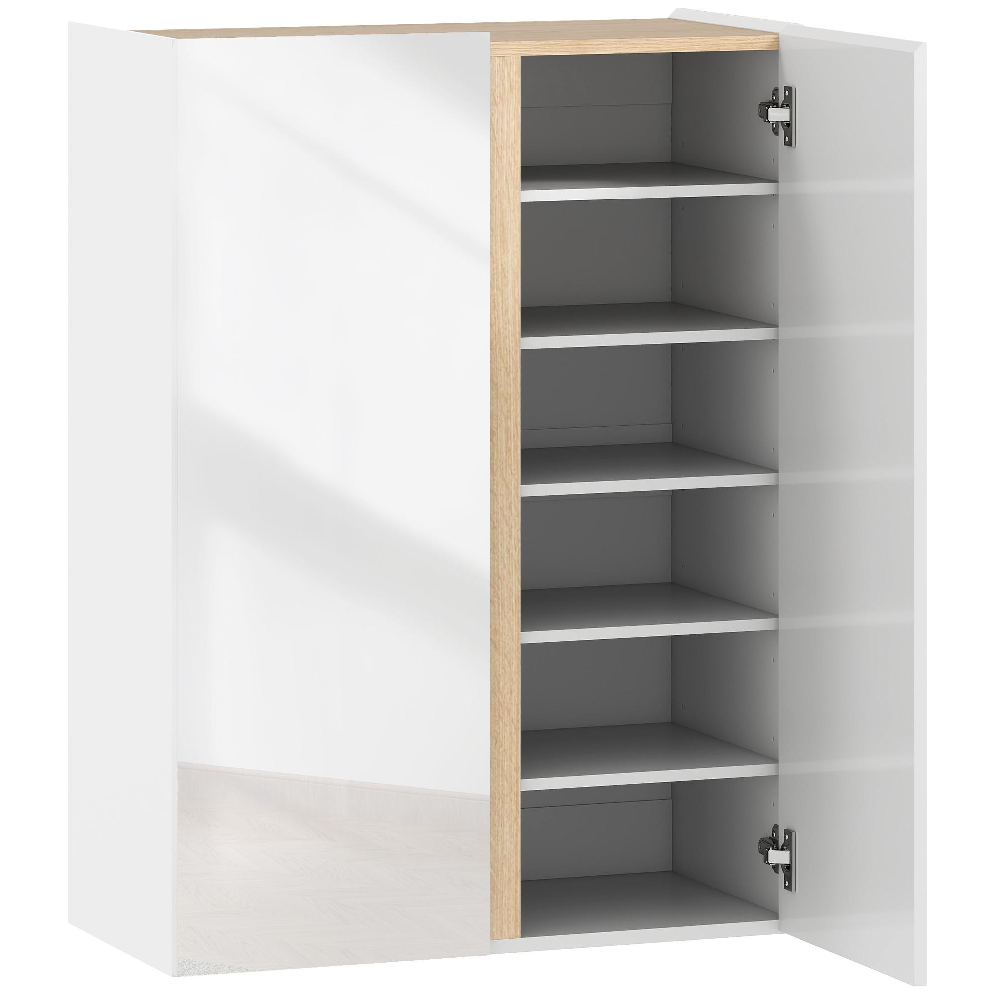 SCHUHSCHRANK mit 2 Hochglanz Türen Schuhregal mit 6 Verstellbaren Fächern, Weiß - Weiß Hochglanz/Weiß, Holzwerkstoff/Kunststoff (70/95/33.5cm) - HOMCOM