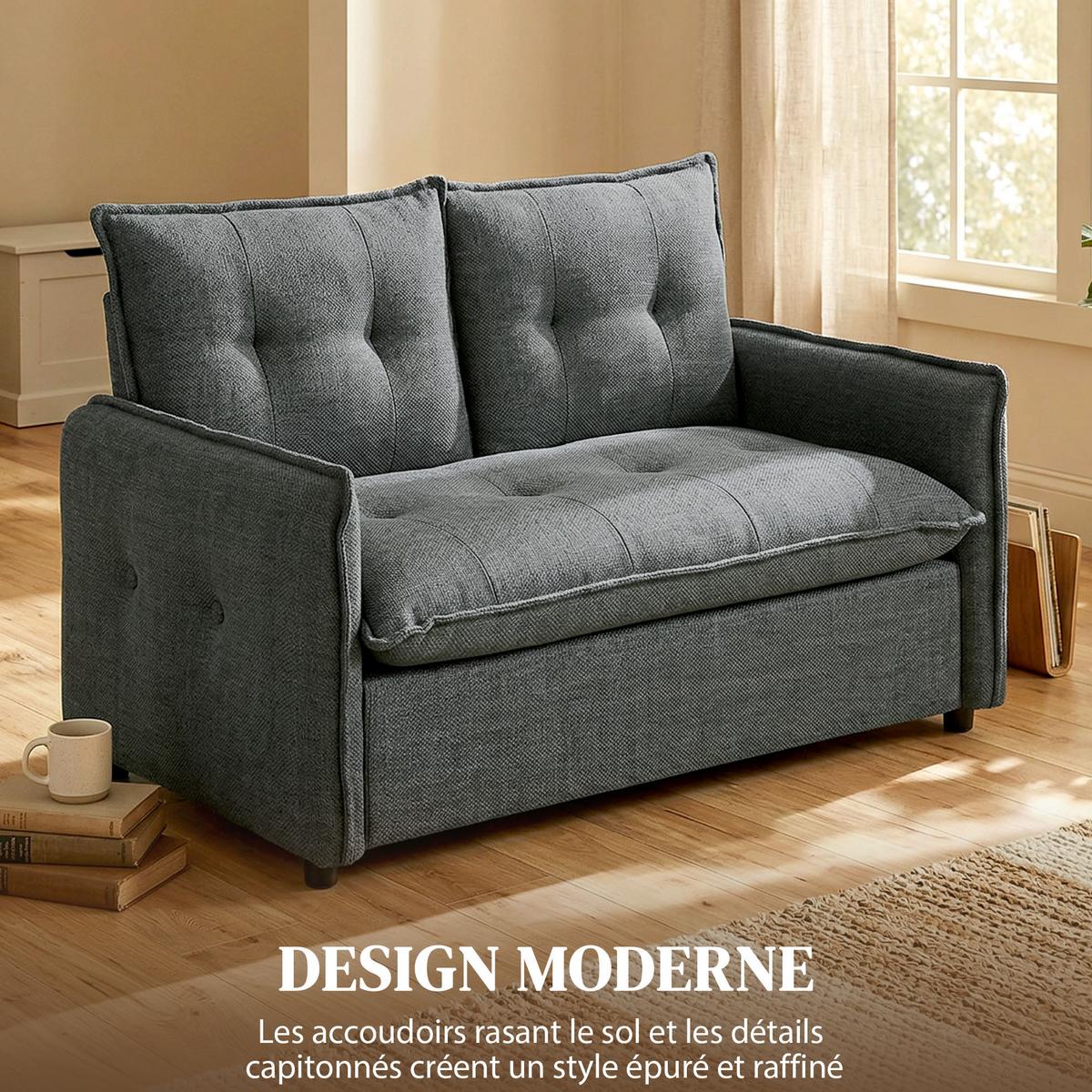 SOFA Rhyxan 131/75/85cm - Dunkelgrau, Textil (75/85/131cm) - ZMH