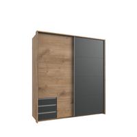 SCHWEBETÜRENSCHRANK 2-türig B183/H200/T65 cm, Passepartout-Kleiderschrank in Eiche Dekor, 1x Tür & sichtbare Schubkästen in Grafit / 22699 - Eichefarben/Graphitfarben, Holz/Holzwerkstoff (183/200/65cm) - luma-home