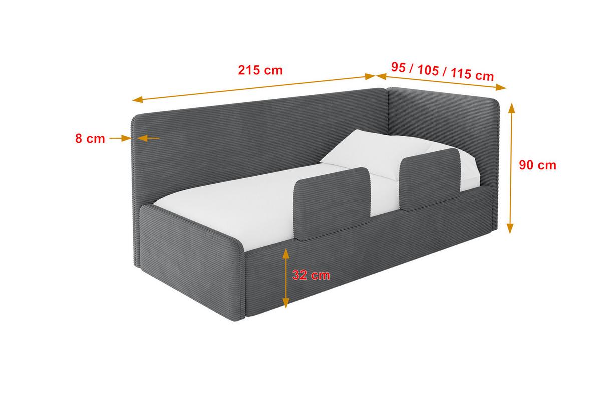 EINZELLBETT Jugendbett mit Bettkasten und Matratze H3/H4, Links - NORY 100x200 Dunkelgrau - Graphitfarben, Holzwerkstoff/Textil (100/200cm) - ALTDECOR