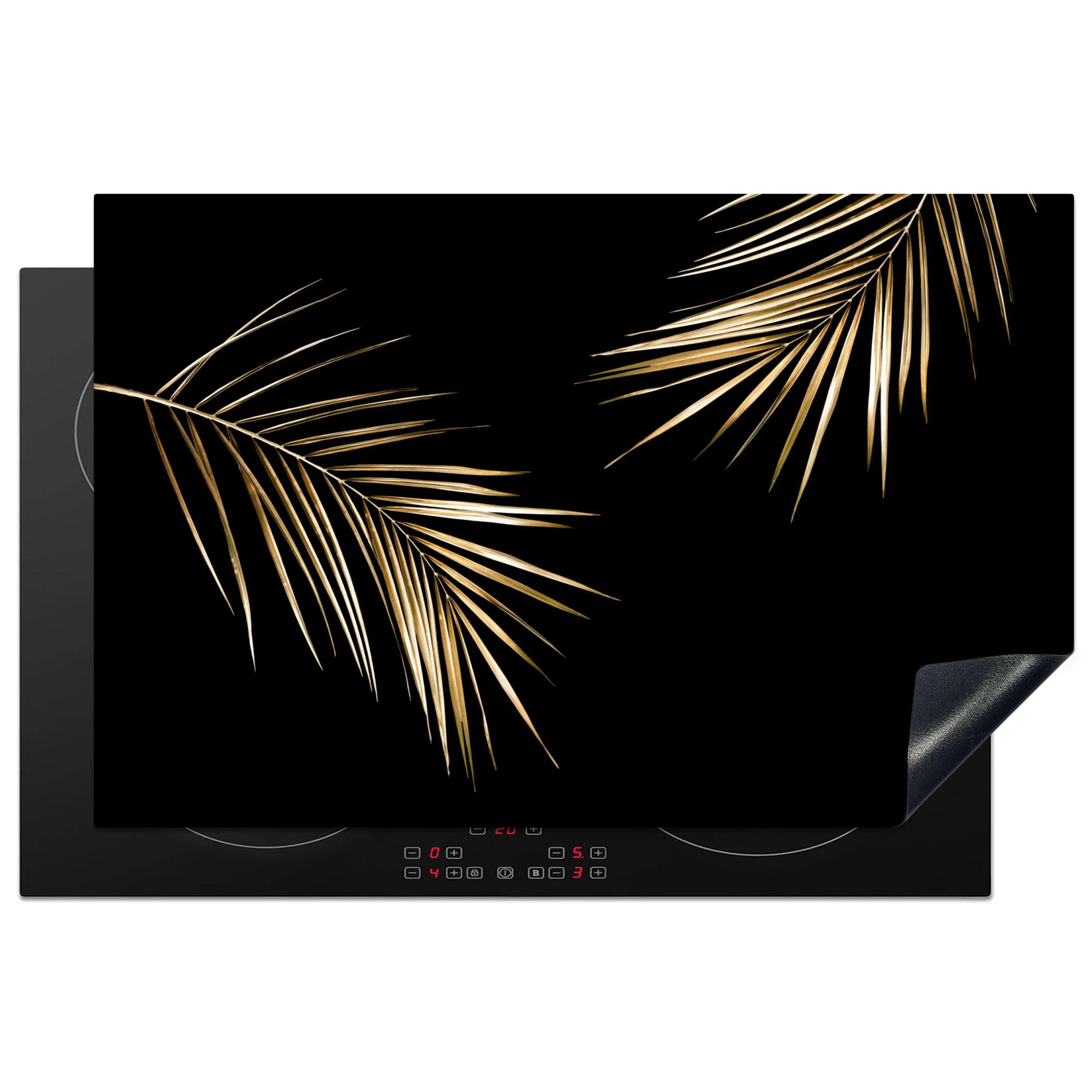 HERDABDECKPLATTE Blätter - Pflanzen - Gold - Schwarz - Luxus Ceranfeldabdeckung 80x52 cm - Goldfarben, Kunststoff (80/52/0.2cm) - MuchoWow