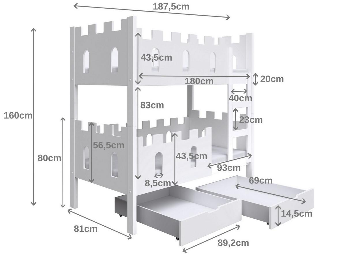 ETAGENBETT AVALON mit Bettkasten 75x180 cm Grau - Grau, Holz (75/180cm) - MASSENO