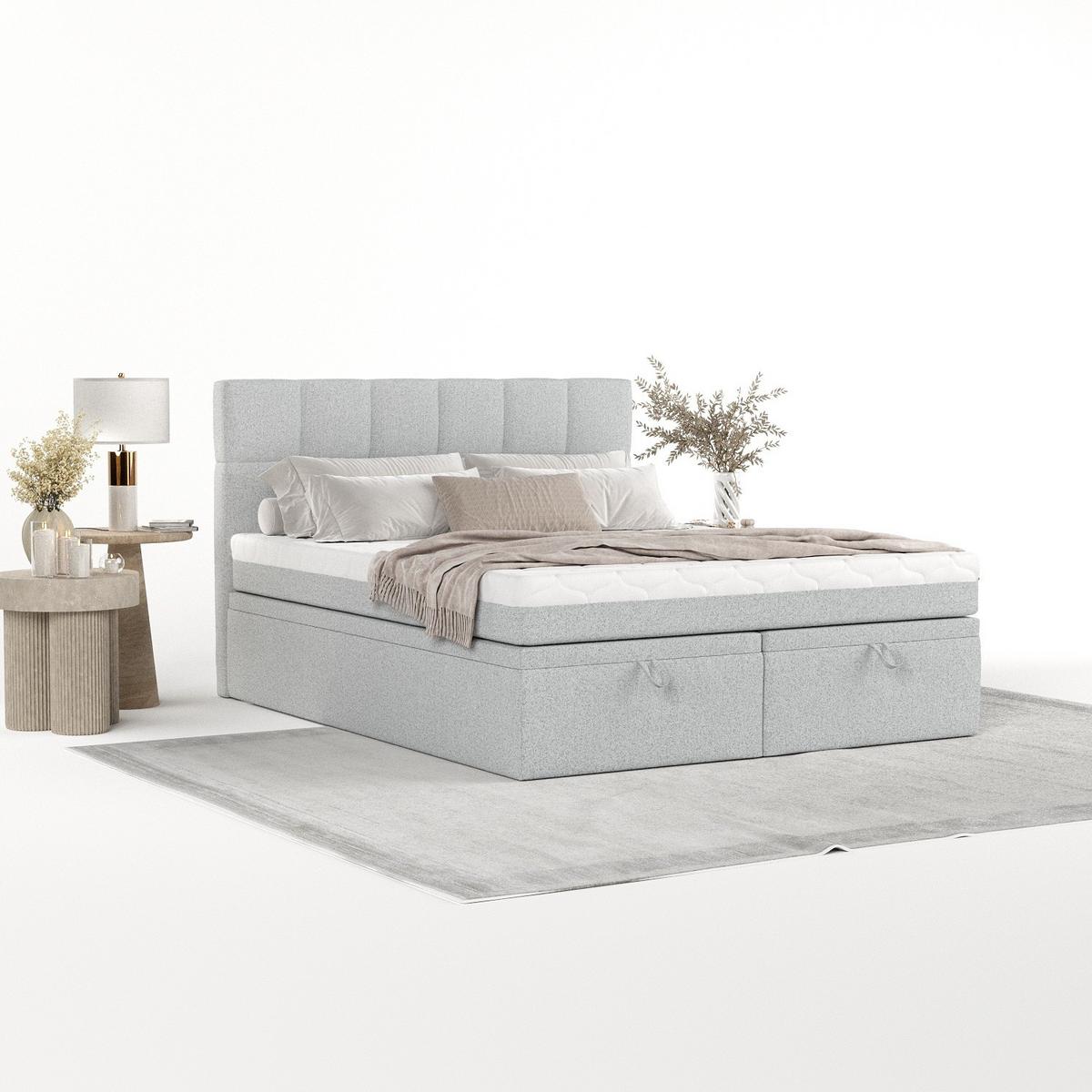 BOXBETT Elano 200/200 cm Hellgrau im Riva Stoff - Hellgrau/Schwarz, Holz/Holzwerkstoff (200/200cm) - AltaBeds
