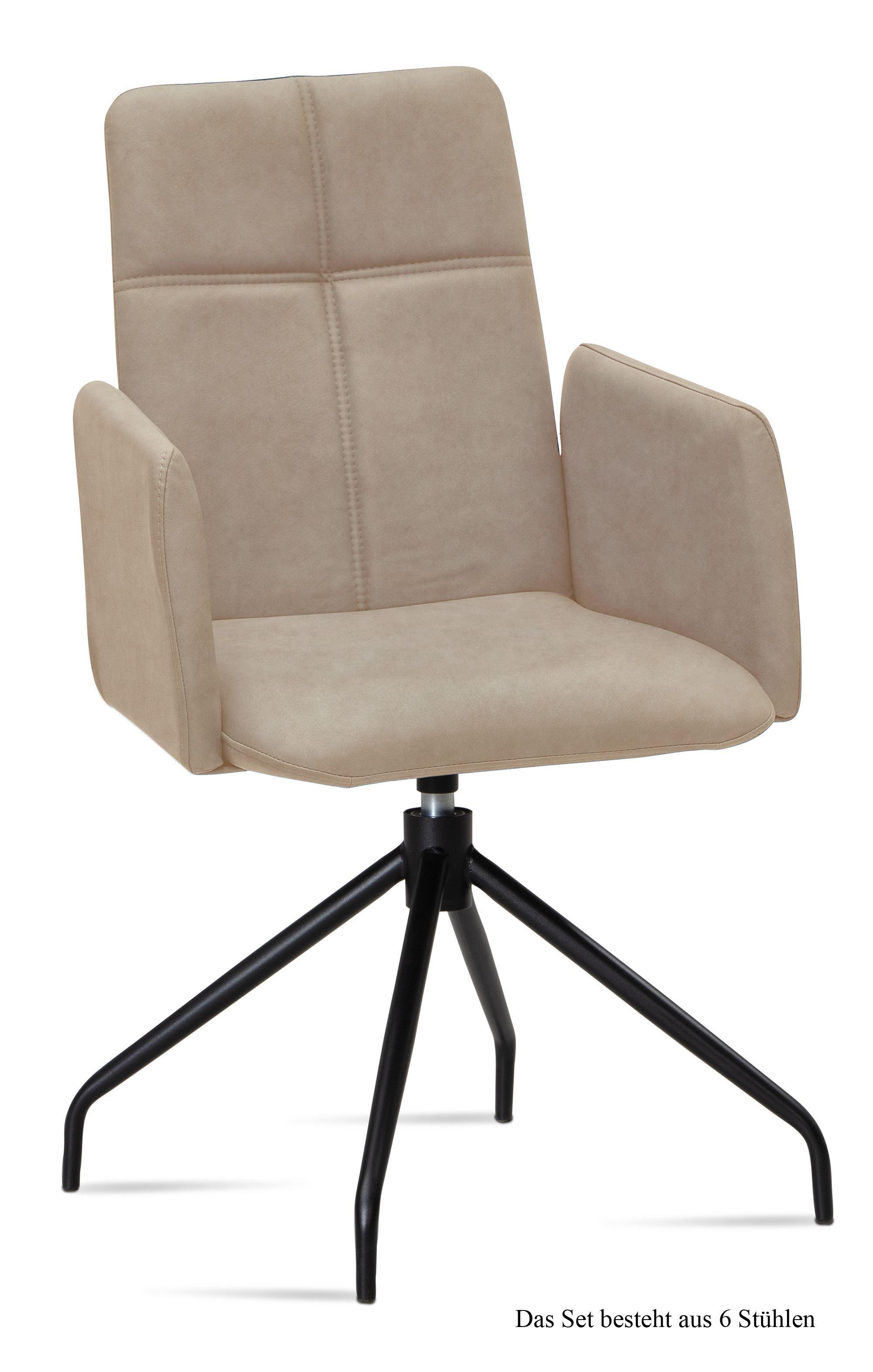 ARMLEHNSTUHL drehbar (6er-Set) Doanna 52x92x60 Schwarz/Natur - Schwarz/Naturfarben, Kunststoff (60/92/52cm) - 58aufmkessel