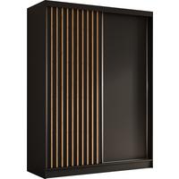 SCHWEBETÜRENSCHRANK Cabinio Schwarz Eiche Artisan 160/216/61 cm – Modern, mit Lamellen - Walnussfarben/Schwarz, Holzwerkstoff/Kunststoff (160/216.1/61cm) - AX Living