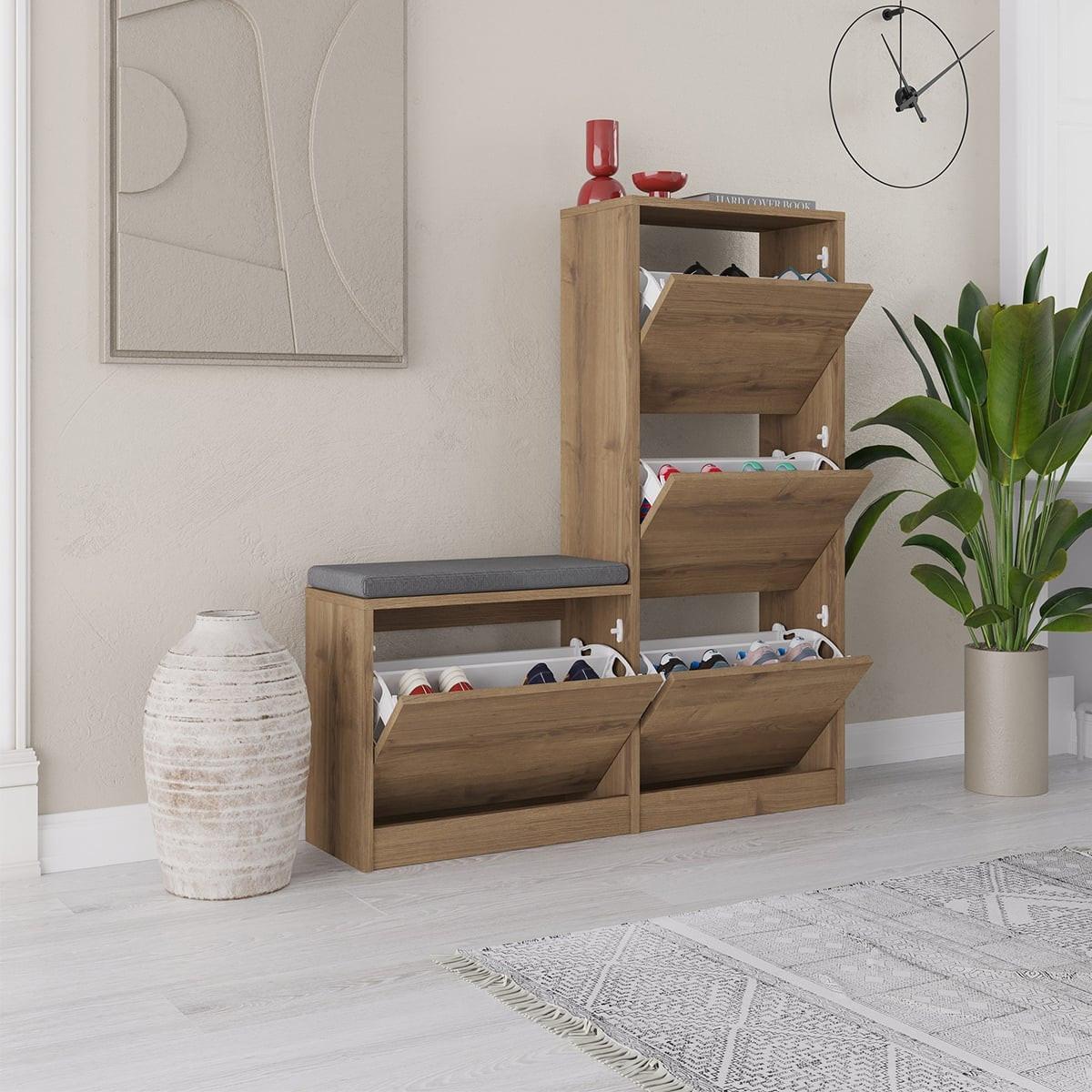 SCHUHSCHRANK 4 Türen L105 cm - Dude - Alteiche, Holzwerkstoff (26/118.5/23.2cm) - Calicosy