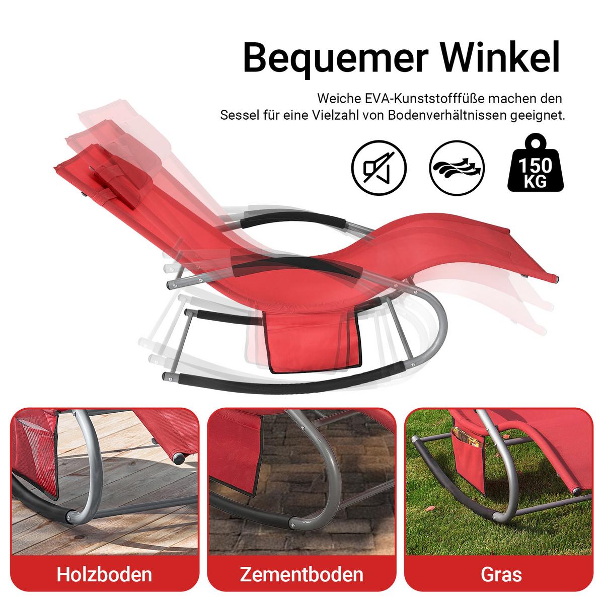 SONNENLIEGE mit Kopfkissen, Gartenliege bis 150kg, Rot - Rot, Metall (63/87/150cm) - SoBuy