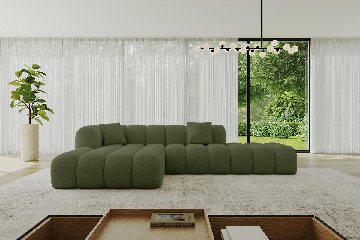 ECKSOFA Ottomane Links OLEA-L2 - 289x176x71 cm Grün - Platinfarben/Schwarz, Holzwerkstoff/Kunststoff (190/309cm) - ALTDECOR