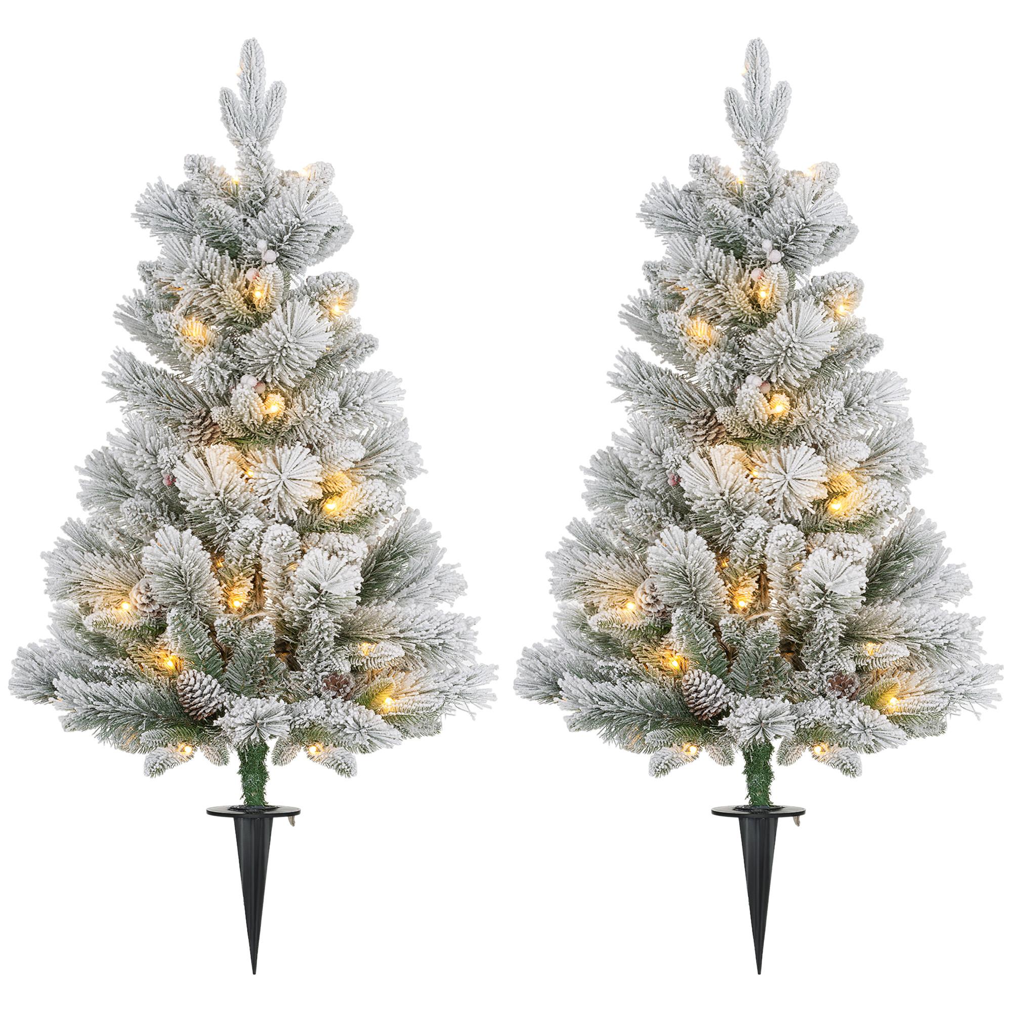107 cm Künstlicher Weihnachtsbaum, 2er-Set mit 100 LED-Lichten flammhemmend - Weiß/Grün, Kunststoff/Metall (107cm) - HOMCOM