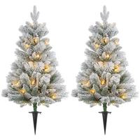 107 cm Künstlicher Weihnachtsbaum, 2er-Set mit 100 LED-Lichten flammhemmend - Weiß/Grün, Kunststoff/Metall (107cm) - HOMCOM
