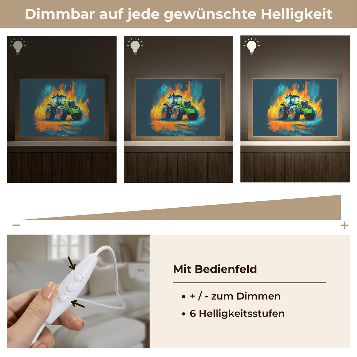 WANDLEUCHTE Abstrakt - Traktor - Grün 30x20 cm - Dunkelblau, Holzwerkstoff (30/20/8cm) - OnlyWow