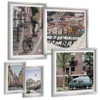 BILDER SET 5er Set - 50x50 cm & 20x30 cm & 40x60 cm Silberner Rahmen - Elegante Muster auf Steinen - Silberfarben, Kunststoff (40/60cm) - TULUP