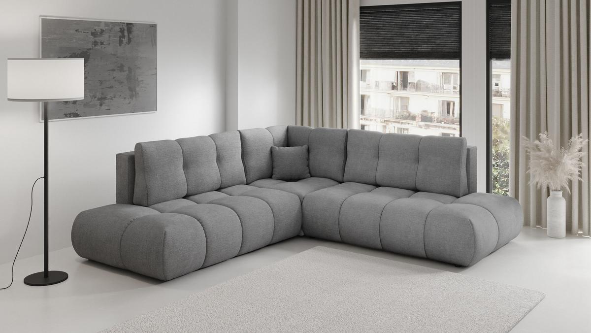 ECKSOFA DUCA II R-S Grau Chenille mit Schlaffunktion - Hellgrau, Holz (266.5/266.5cm) - MASSENO