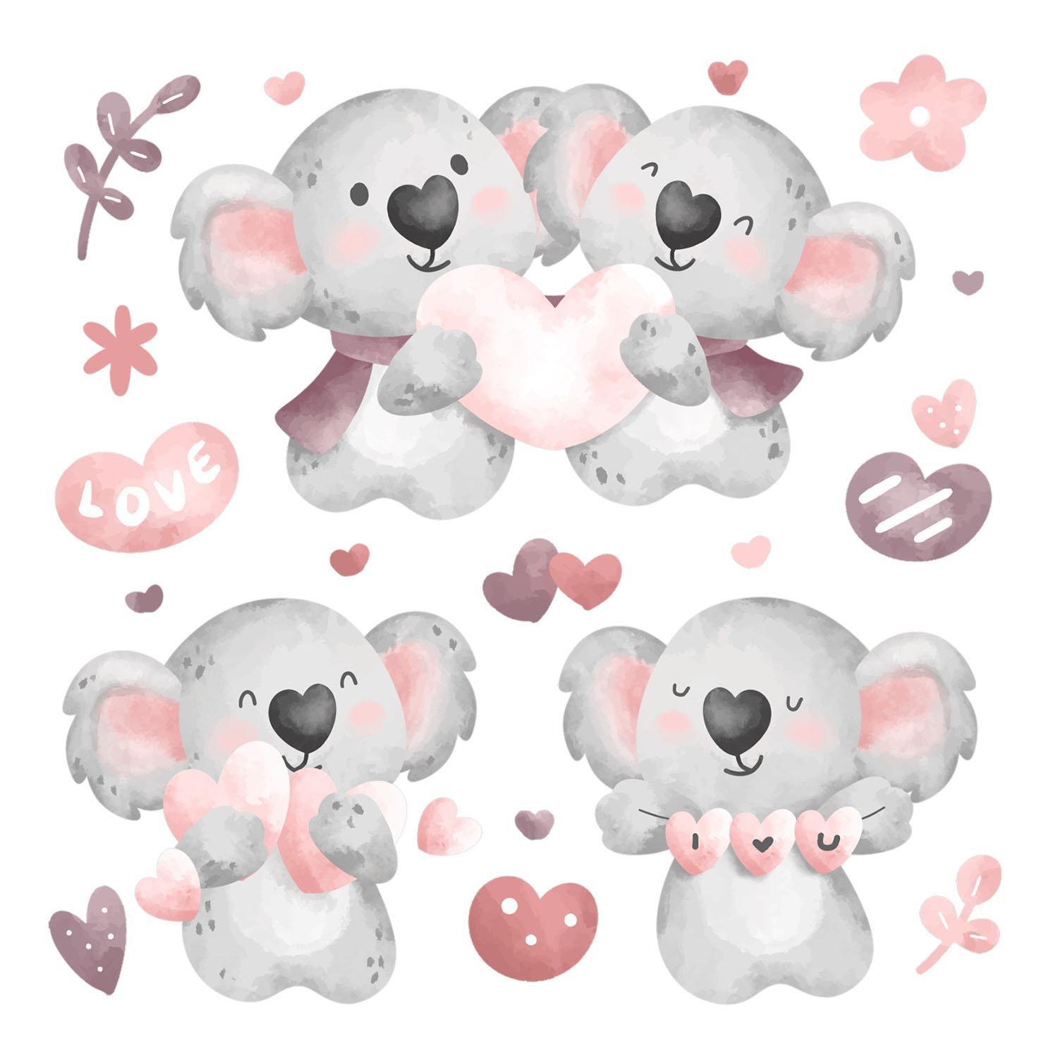 WANDAUFKLEBER 60x84cm - Pastellfarbene Koalas - Multicolor, Kunststoff (60/84/0.1cm) - Wallfluent