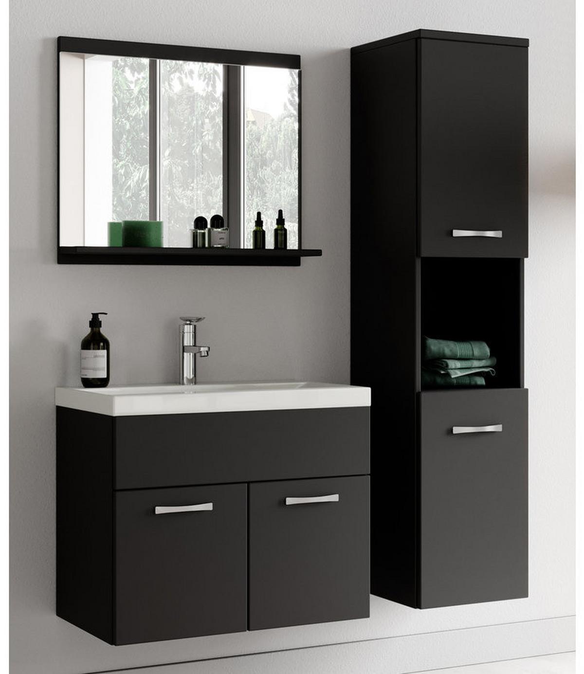 BADMÖBEL-SET Montreal 2 Teile Schwarz Matt - 60 x 35 x 51 cm - Schwarz, Holz (60/51/35cm) - Badplaats