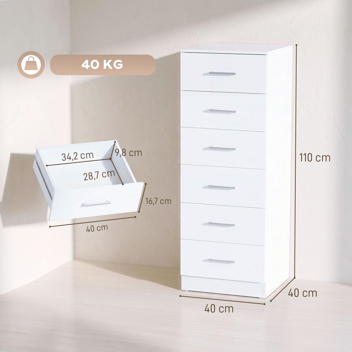 KOMMODE MDF Weiß - Silberfarben/Weiß, Holzwerkstoff/Kunststoff (40/110/40cm) - HOMCOM