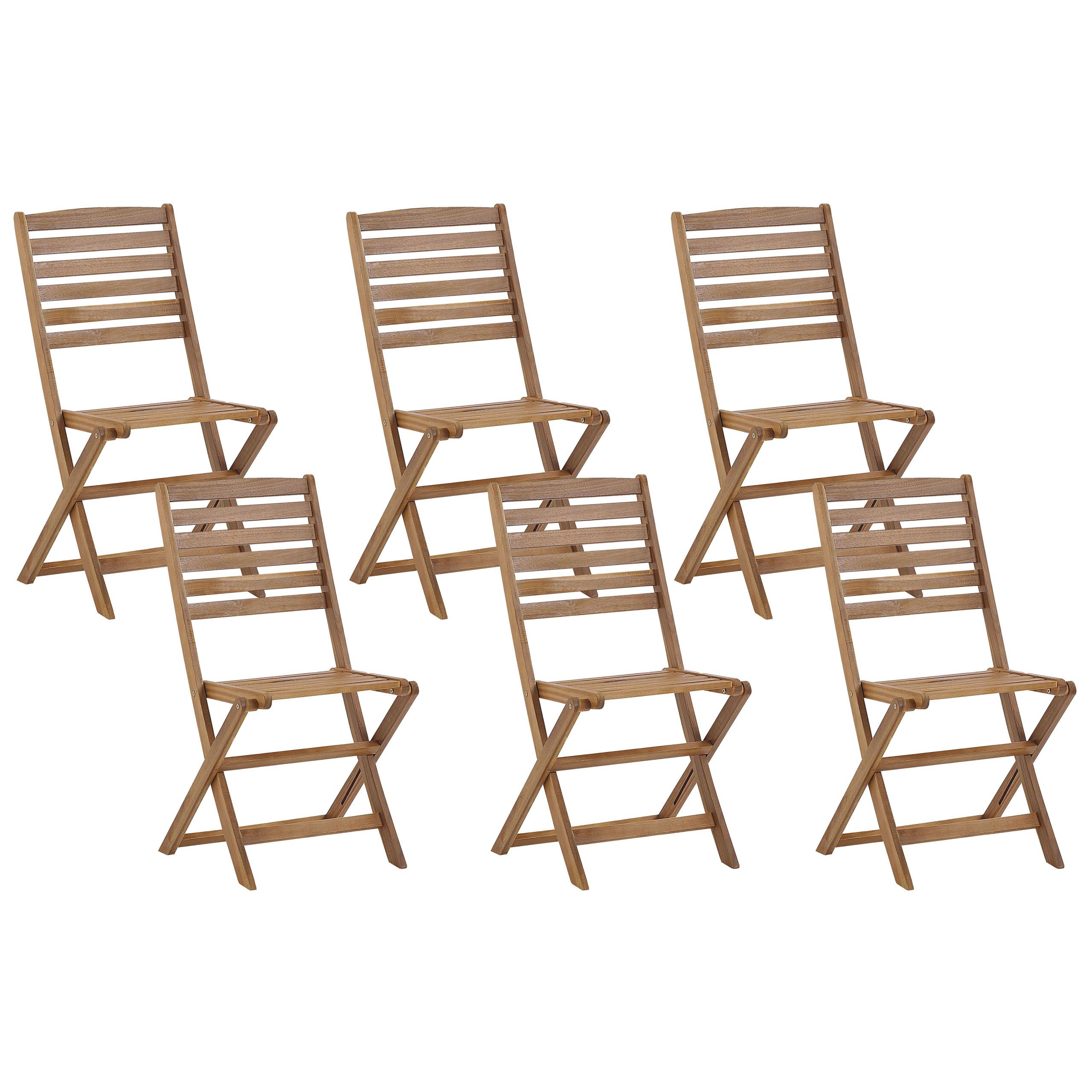 GARTENSTUHL 6er-Set Akazienholz hellbraun Tolve - Hellbraun, Holz (52/91/47cm) - Beliani