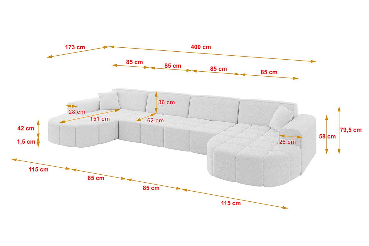 WOHNLANDSCHAFT LIVO-U2 - 400x173x79,5 cm Weiß - Weiß, Holzwerkstoff/Textil (400/79/173cm) - ALTDECOR