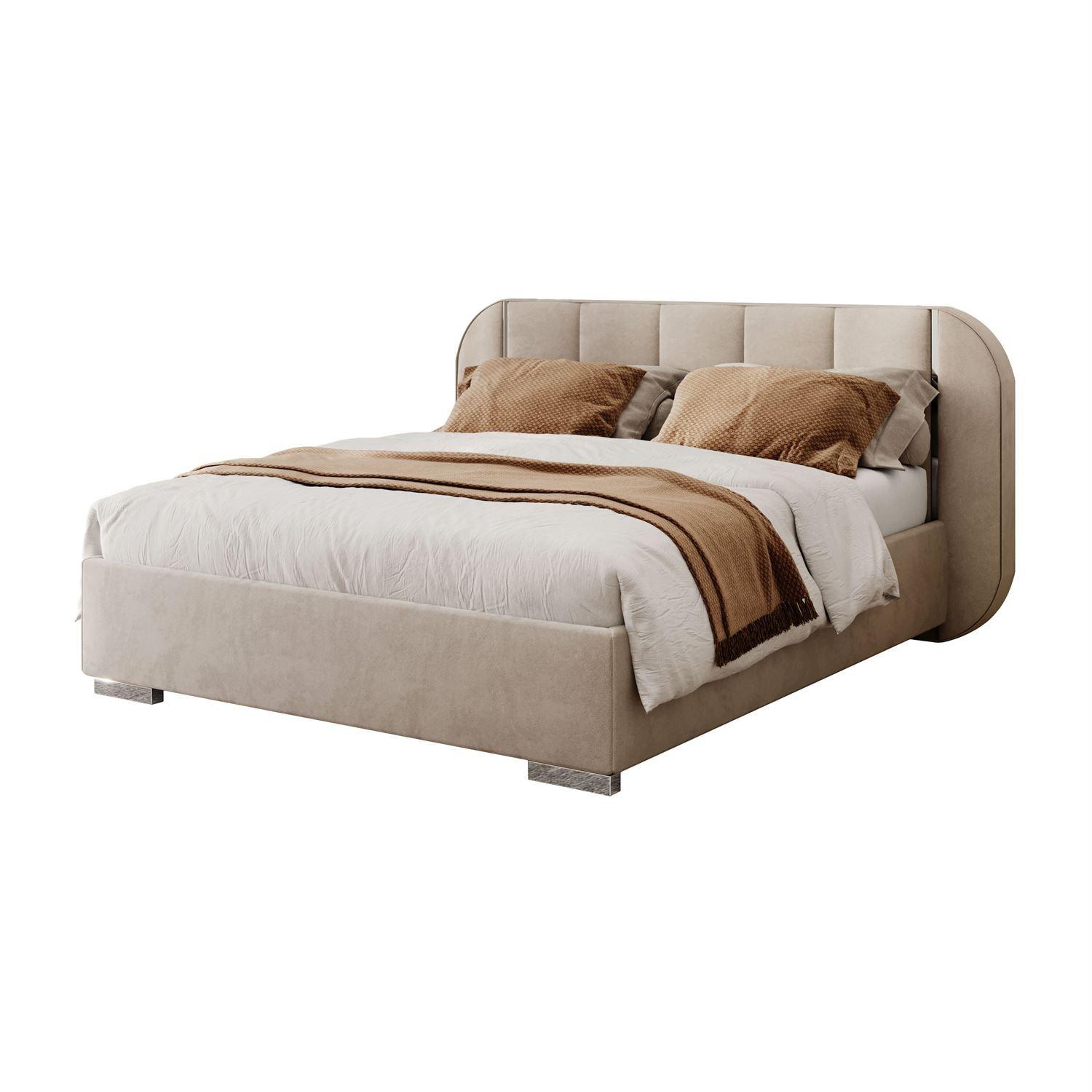 BETT AMARA SILVER 160x200 gepolstert mit Stauraum und Lattenrost, Royal Velvet 180 - Taupe, Textil (160/200cm) - Lookway