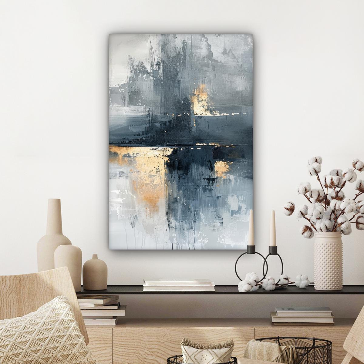 LEINWANDBILD Kunst - Grau - Gold - Abstrakt Wanddeko 40x60 cm - Dunkelgrau, Textil (40/60cm) - MuchoWow