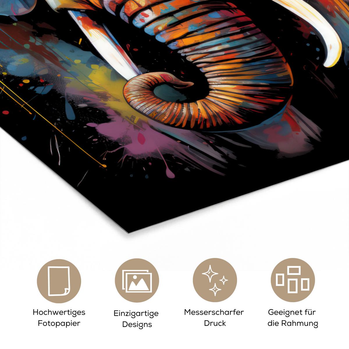 POSTER Elefant - Graffiti - Schwarz - Tiere - Farben Wandbild Schlafzimmer 80x120 cm - Schwarz, Papier (80/120/0.1cm) - MuchoWow