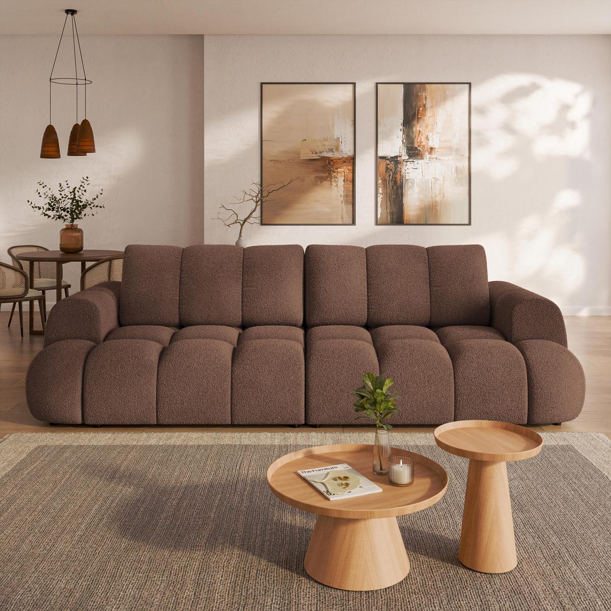 BETTSOFA DAFNE Braun Bucle-Stoff mit Schlaffunktion - Braun, Textil (300/88/113cm) - MASSENO