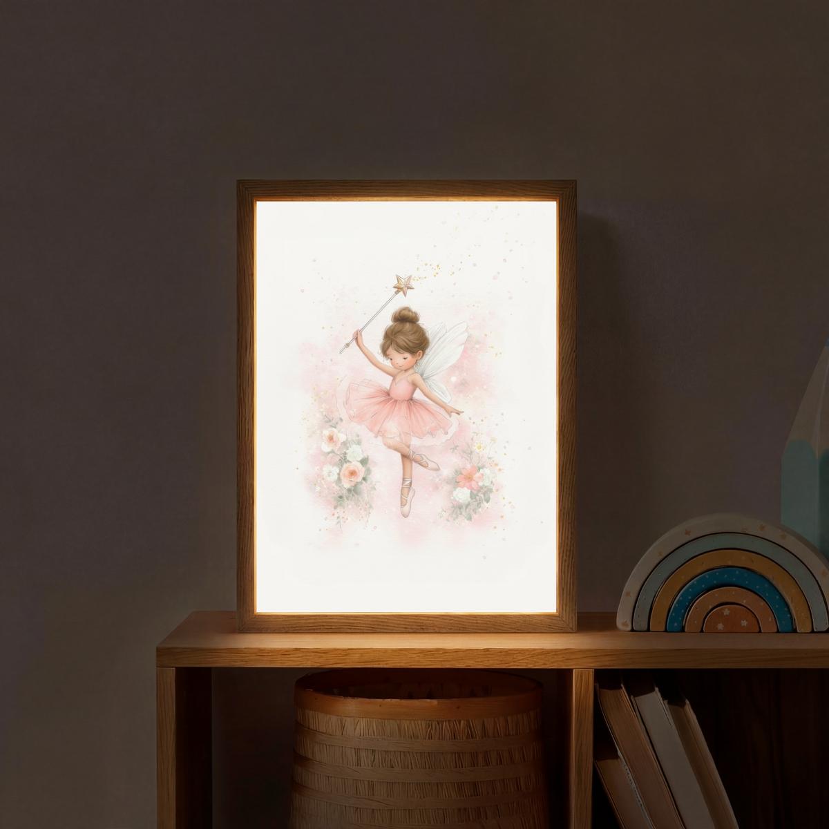 NACHTTISCHLAMPE MIT AKKU Ballerina - Fee - Blumen - Rosa 30x40 cm - Rosa, Holzwerkstoff (8/30/40cm) - OnlyWow