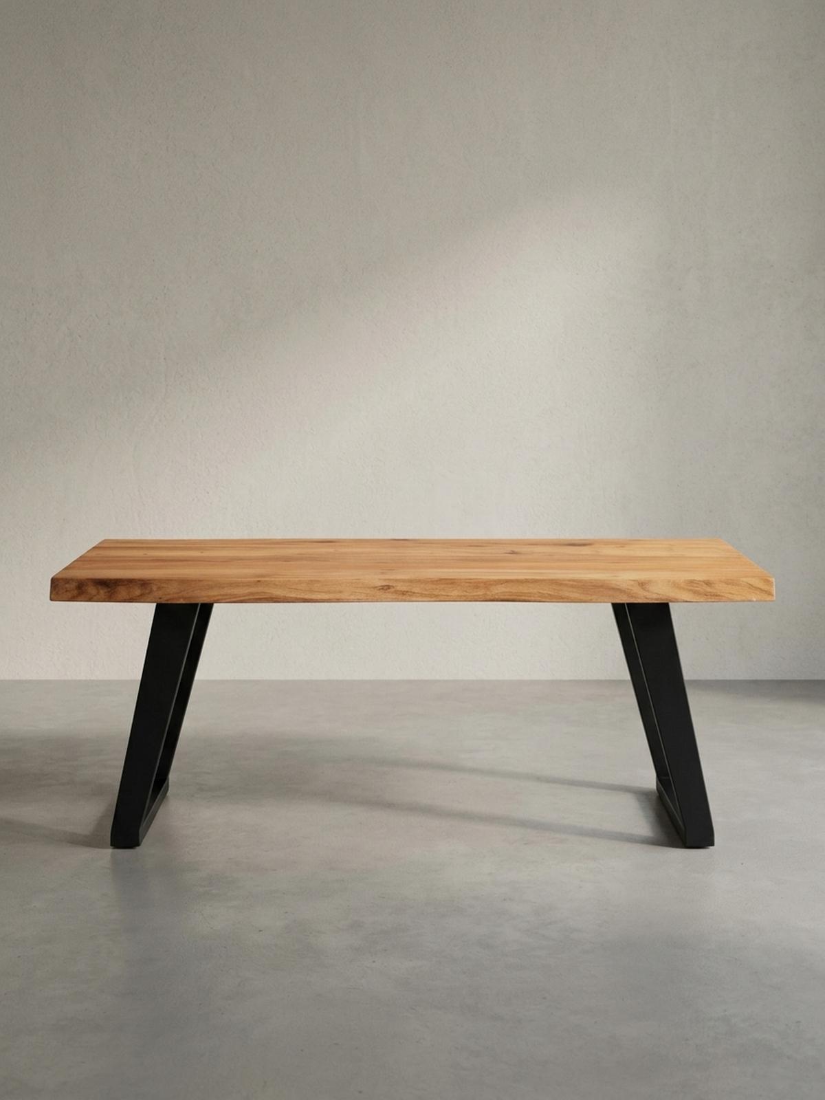 COUCHTISCH Braun Akazie Massivholz Baumkante 120x60x46 cm, Metallbeine U-Form - Schwarz/Akaziefarben, Holz/Metall (60/120/46cm) - KADIMA DESIGN