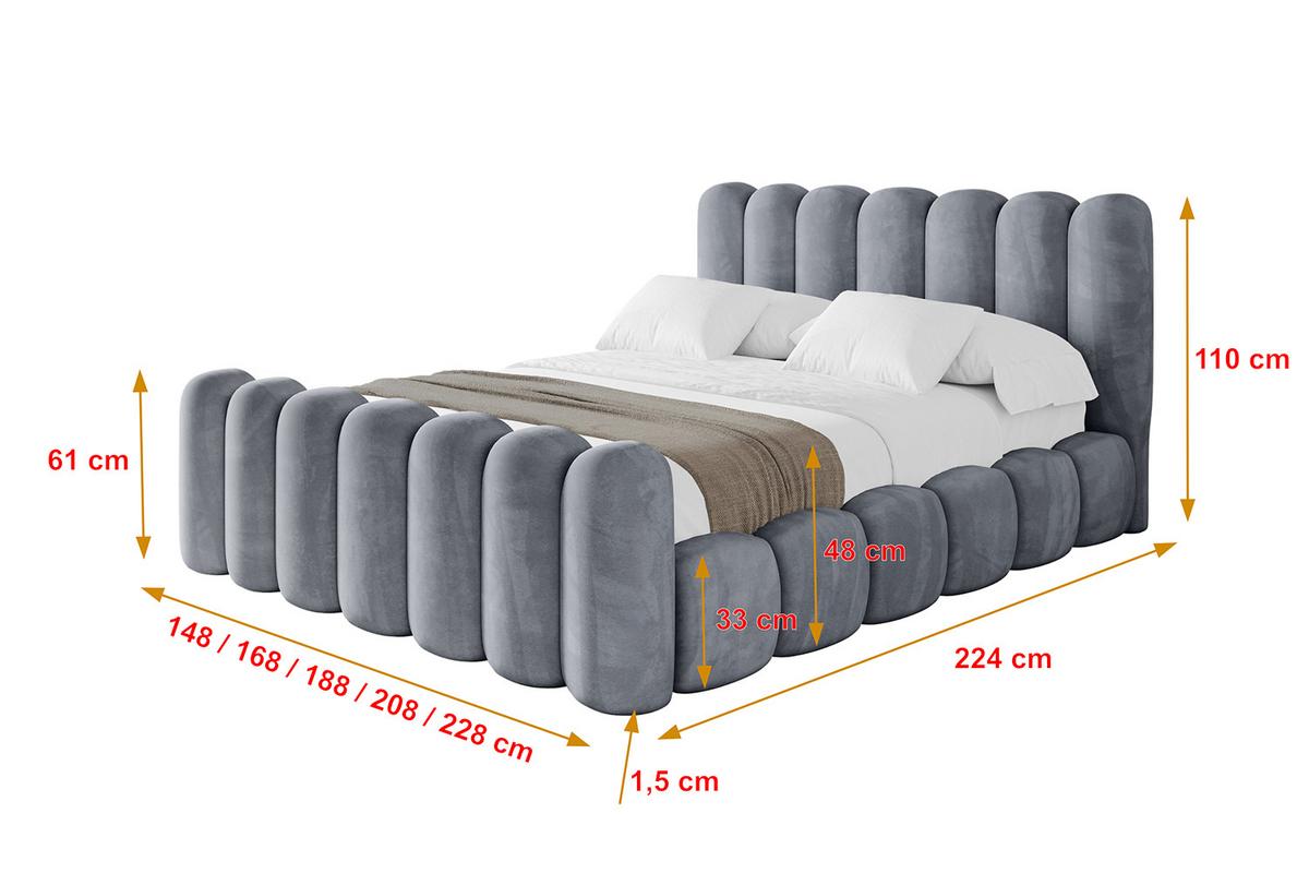 POLSTERBETT mit Bettkasten, Fußteil und Lattenrost, Boxbett ohne Matratze - SENA-Z 200x200 Grau - Grau, Holzwerkstoff/Textil (200/200cm) - ALTDECOR