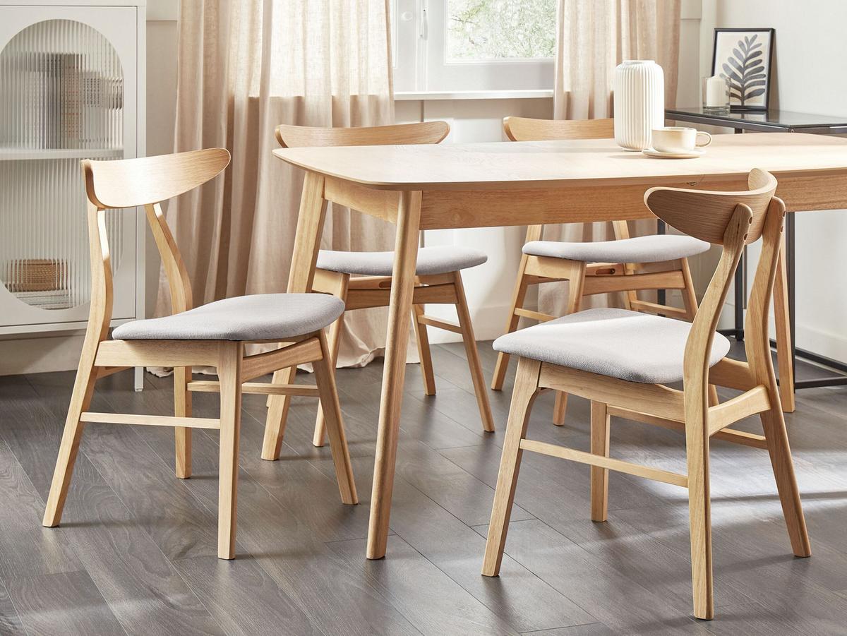 ESSZIMMERSTUHL 2er-Set Gummibaumholz Hellbraun/Hellgrau Holzfarbton Lynn - Hellbraun, Holz/Textil (49/78/47cm) - Beliani