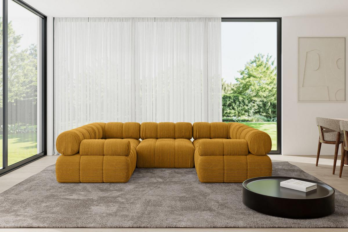 WOHNLANDSCHAFT modulares Sofa Birno-U1 - 285x190x70 cm Senfgelb Cord - Currygelb, Holzwerkstoff/Textil (285/70/190cm) - ALTDECOR