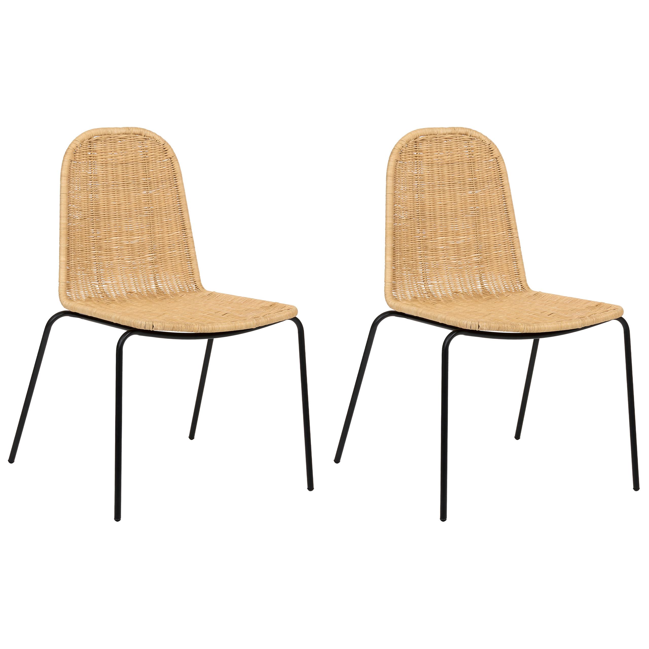 ESSZIMMERSTUHL 2er Set Rattan Naturfarben Roxton - Naturfarben, Naturmaterialen (56/85/54cm) - Beliani