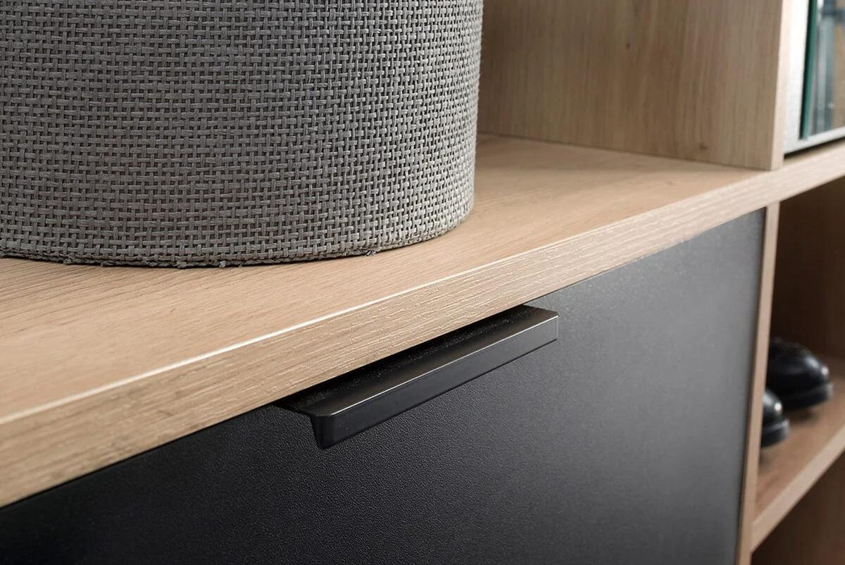 GARDEROBENSCHRANK Limo mit Spiegel und Sitzbank, Eiche Artisan+schwarz - Eiche Artisan, Holzwerkstoff (100/190/33cm) - Beautysofa