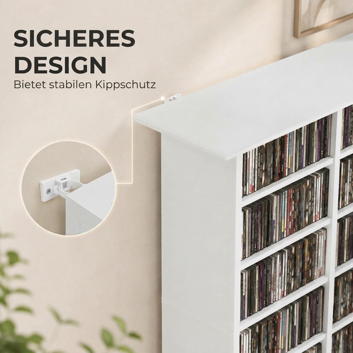 MEDIENREGAL Spanplatte Weiß - Weiß, Holzwerkstoff (24/126.3/106.5cm) - HOMCOM