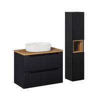 BADMÖBEL 80.4cm Riva 2er-Set Schwarz und Holz - Schwarz, Holzwerkstoff (80.4/59/40cm) - Petits-meubles